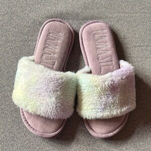 Rae Dunn Dusty Rose Plush 'Namaste' Slide Slippers